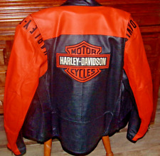 Harley-Davidson Men's Orange & Black Zip-Up Cruising Leather Jacket Size XXXL picture