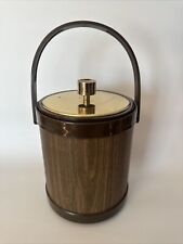Vintage Atapco Faux Wood Grain Ice Bucket Gold Lid Barware MCM picture