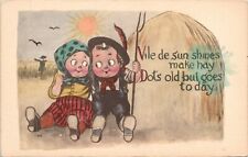 C.1920s Hand Colored Comic Adorable Dutch Children Farm Scarecrow Postcard 79 picture