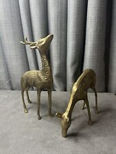 VTG Solid Brass Deer Stag Doe Fawn Pair Statue Figurine 9