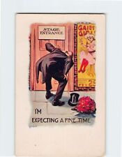 Postcard I'm Expecting Fine Time, Man Lady Flowers Door Comic Art Print picture