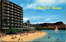 Reef Hotel Waikiki Beach Honolulu Hawaii Beach Ocean Chrome Cancel WOB Postcard picture