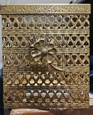 Vintage ornate shabby chic Gold Metal filagree mcm flower Tissue Box Holder  picture
