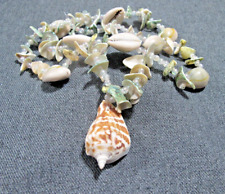 Vintage large pendant assorted real shells & AB clear plastic beaded necklace picture