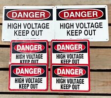 Vtg Danger High Voltage Keep Out Industrial Sign Lot x6 Metal Plastic 963A picture
