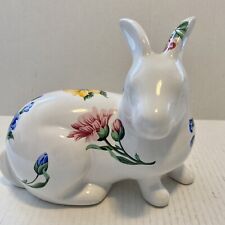 Vintage TIFFANY & CO Ceramic Hand Painted Floral Rabbit Figurine 1996 Easter picture
