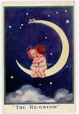Crescent Moon Postcard Babies Kissing 1919 picture