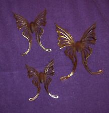 Vintage Set 3 Home Interior Gold & Wood Butterflies Wall Hanging Farmhouse GUC  picture