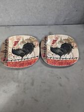 Set of 2 Certified International Plastic Rooster Plates Square 8