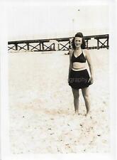 Vintage FOUND PHOTOGRAPH bw BEACH WOMAN Original Snapshot 19 41 X picture