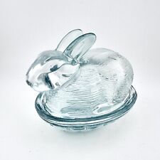 Vintage LE Smith Ice Blue Bunny Rabbit Nesting Candy Dish Trinket Box picture