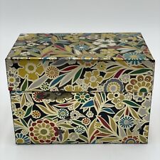 Vintage Mid Century Gold Multi Floral Metal Tin Recipe Box by J Chein Co + Cards picture
