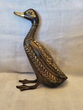 Etched brass duck statue figurine India vintage boho 5.75