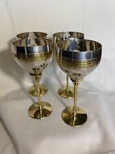 Vintage Brass Silver Plate Wine Goblet 7”, India Set Of 4 picture