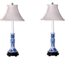Blue and White Pair of Porcelain Candlestick Holder Table Lamp 25