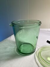 ANTIQUE URANIUM GReen ICE BUCKET With Lid VASELINE GLASS DEPRESSION ERA 8” picture