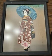 Vintage Japanese Water Color On Silk Of Geisha Girl picture