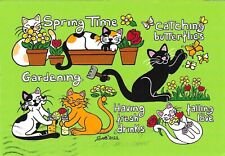 Cats Chrome Postcard Multiple Cats Spring Time Gardening picture