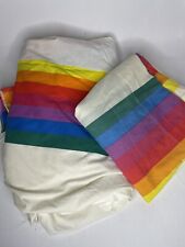 Vintage 1980s Wamsutta Rainbow Queen Fitted Flat Bed Sheets Set Stranger Things picture