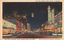 Polk Street at Night Amarillo Texas TX Neon Signs Old Cars Traffic Light c1940 picture