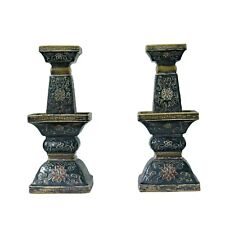 Pair Chinese Handmade Ceramic Square Motif Candle Holders Display ws941 picture