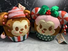 SET of 2 - Disney Munchlings Mickey Peppermint & Minnie Candy Cane Cupcake Plush picture