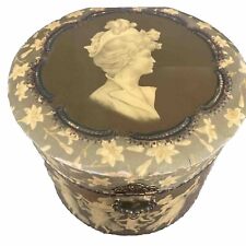 Vintage Collar Box With Plaque of Victorian Lady on Lid and 4 in Side, 6