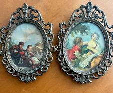 Pair of Antique Action Ornate Scroll Framed Victorian Pictures Made In Italy picture