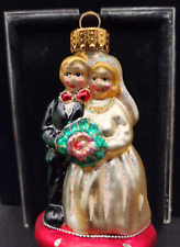 VTG Unique Treasure Bride/Groom Wedding Hand Crafted Glass Christmas Ornament picture
