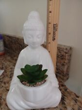 White Ceramic Buddha Statue With Artificial Succulent Arrangement, 8'' H picture