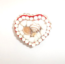 Vintage Heart Shaped Seashell Trinket Box Red Velvet World Bazaar Ring Holder picture