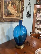 Large MCM Vintage 1960s Blue Blenko Handblown Table Lamp RARE No Shade  picture