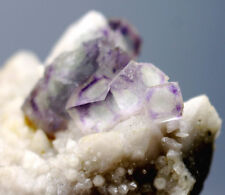 RARE Amazing Purple Cube Fluorite on transparent bone Quartz cluster Specimen picture