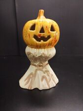 Vintage 70's Handmade Ceramic Halloween Pumpkin on Corn Stalks picture
