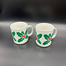 Vintage Christmas Coffee Mugs Holly Berry Cups 1994 Houston Foods Ceramic Green picture