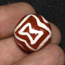 Big Round Ancient Burmese Pyu Culture Etched Carnelian Bead in Perfect Condition picture