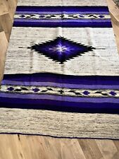 1946 Hand Woven 100% Wool 63x93 Shades Of Purple Black Cream & Gray VTG Mexico picture