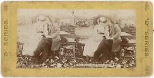 c1900's Real Photo Stereoview Card Two Hearts Beat as One.  Couple Kissing picture