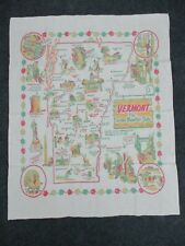 Vintage Cactus Cloth Vermont Map Souvenir Tablecloth Green Mountain State 37x29 picture