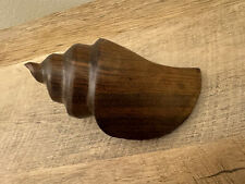 Vintage Hand Carved Brown Wood Conch Shell Sculpture 6” Beach Ocean Sea picture