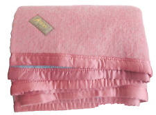 Vintage Ayers ALL WOOL REVERSABLE Blanket Pink or Blue 61 X 78.5 Satin Binding picture