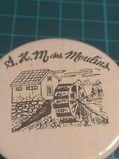 A.H.M Des Moulins/Windmills waterwheel mill clouds button badge pinback vintage  picture