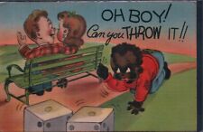 Oh Boy Can you Throw It Comic Humor DICE Vintage Linen Postcard picture