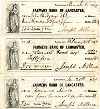 Lancaster Pennsylvania 1849 Farmers Bank Antique Check Documents  picture