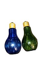 Vintage Retro Blue & Green Glass Lightbulbs Salt & Pepper Shakers & Tops picture
