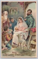 Postcard Vintage Christmas Greetings Embossed Holy Family Nativity picture