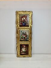 Vintage Italian Florentine Gold Gild FLORAL Wood Wall Plaque Made In Italy MCM picture