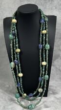 LONG OLD PAWN STERLING VTG TRIPLE STRAND TURQUOISE NUGGET NECKLACE picture