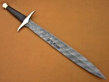 BEAUTIFUL CUSTOM HANDMADE 28 inches DAMASCUS STEEL HUNTING SWORD WITH SHEATH picture
