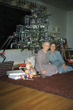 #SM20- d Vintage 35mm Slide Photo- Women by Christmas Tree- Red Kodachrome 1954 picture